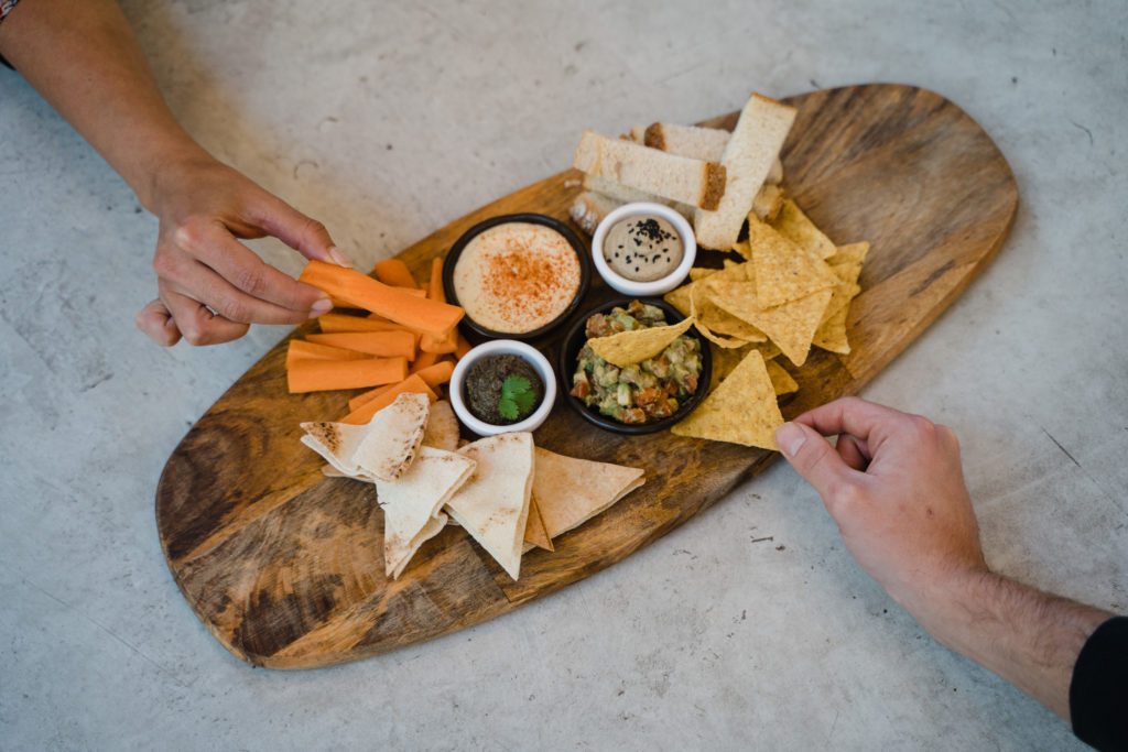 hummus, guacamole, olivada